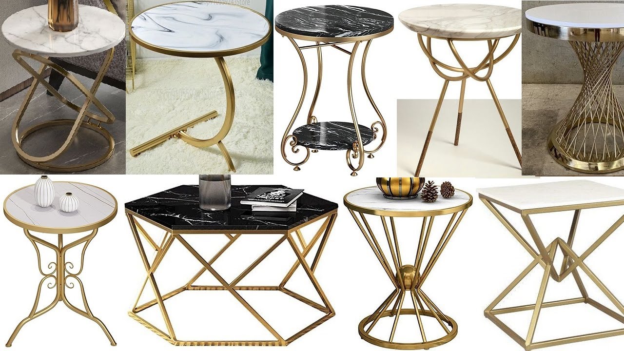 Metal frame marble top coffee table and side table designs as metal furniture ideas