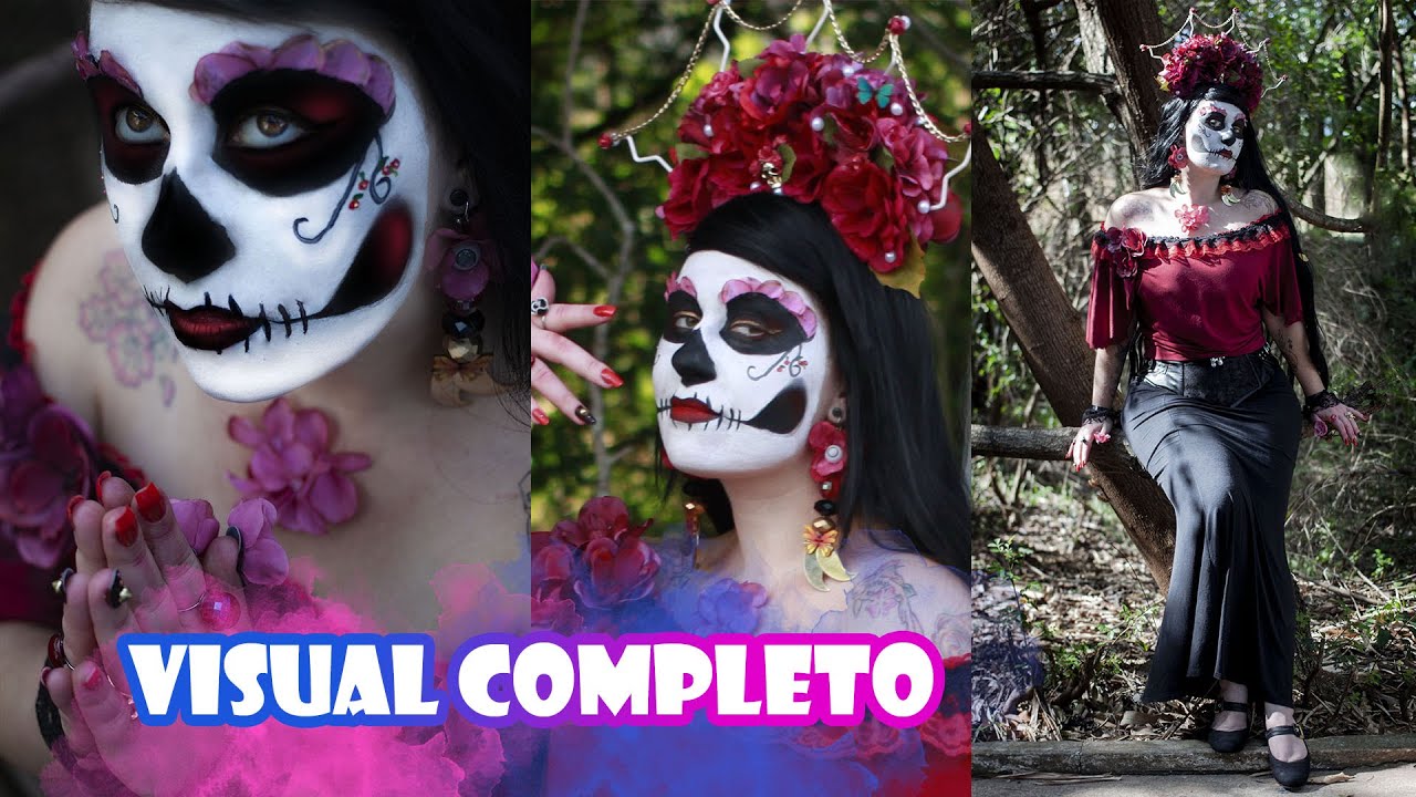 Fantasia Caveira Mexicana - Dia dos Mortos - Tiara, Maquiagem e Acessórios - Especial de Halloween
