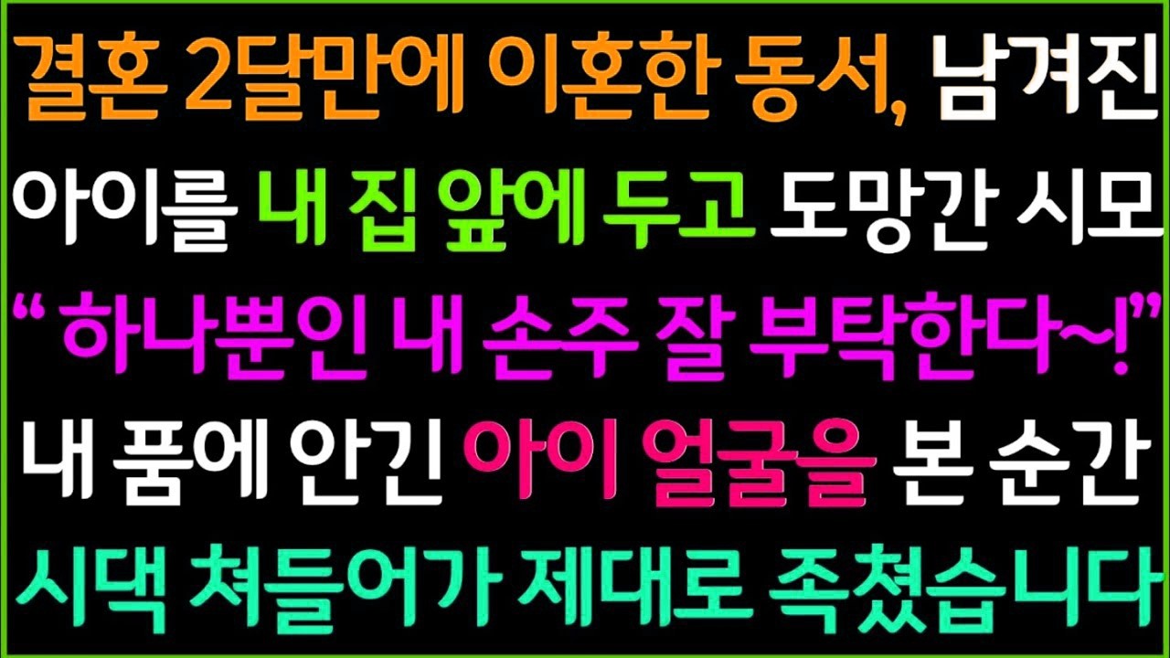 사이다사연결혼 2달만에 동서 부부가 이혼하자 남겨진 아이를 내 집앞에 두고 도망간 시모, 도망간 시댁식구들 잡아다 제대로 복수했어요⧸드라마라디오⧸사이다실화사연