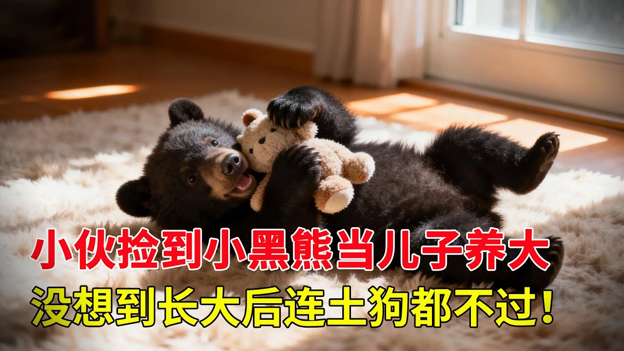 小夥野外撿到小黑熊，當兒子養大每天黏在一起，沒想到長大後連土狗都不過！