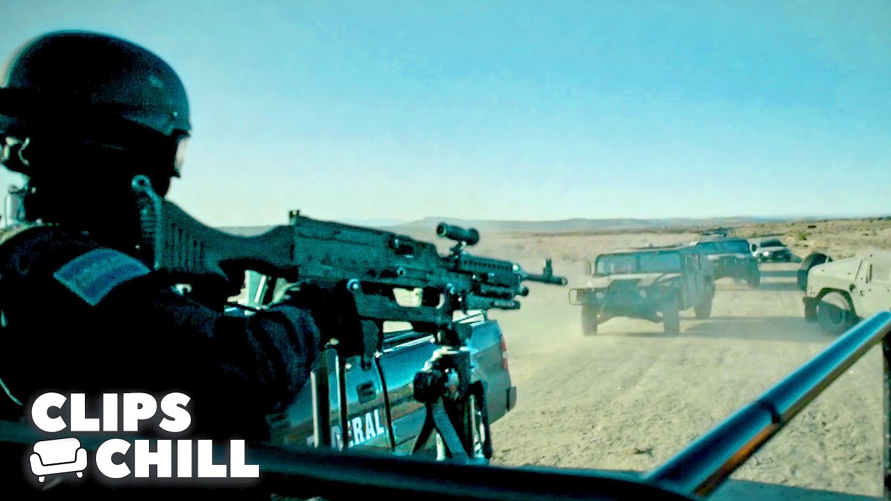 Shooting With Police Escort | Sicario: Day of the Soldado (Josh Brolin, Benicio Del Toro)