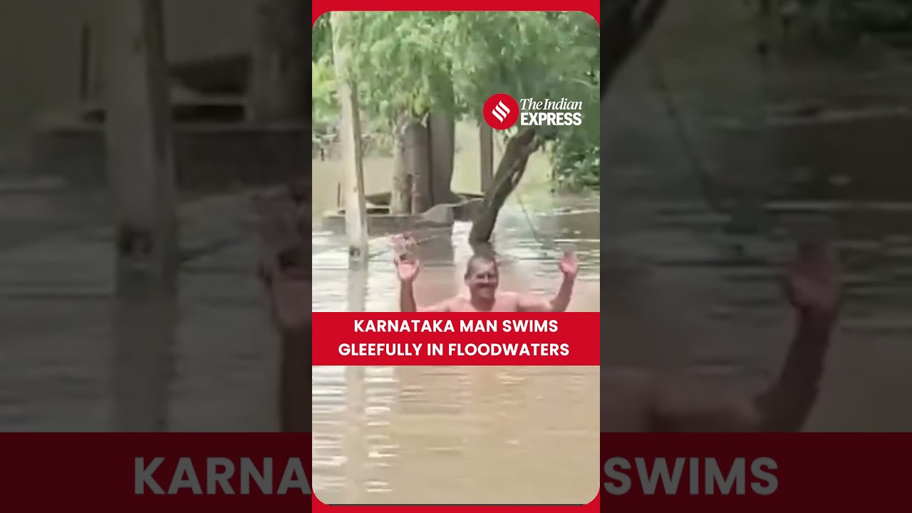 Karnataka Rains | Man Swims In Floodwaters of Swollen Bhima River