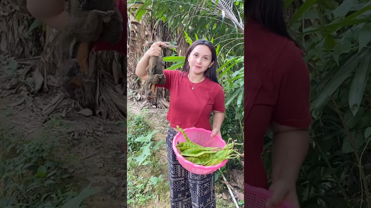 Borneo Nature Gives a Bonus! Dayak Girl Gets Squirrel and Petai