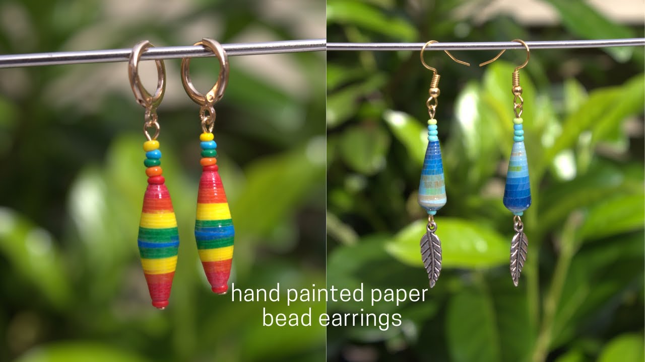 Designing paper bead earrings from hand painted paper beads