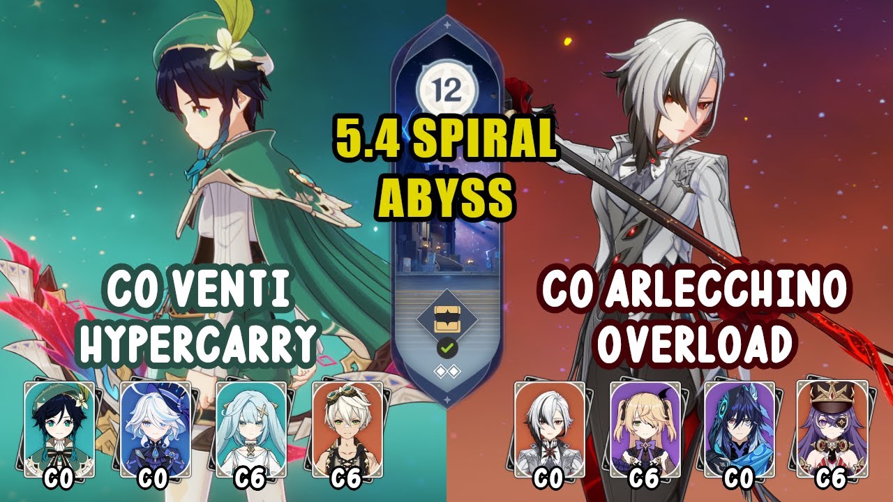C0 VENTI HYPERCARRY & C0R1 ARLECCHINO OVERLOAD | 5.4 Spiral Abyss - Floor 12 | Genshin Impact