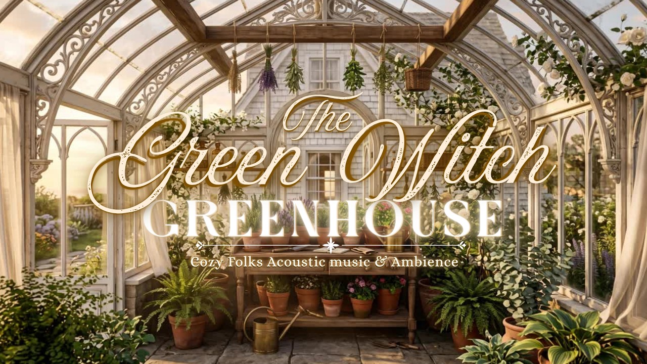 🌿Green Witch Greenhouse | Practical Magic Inspired &bull; Cozy Folk Music, Distant Ocean Waves & Seagulls