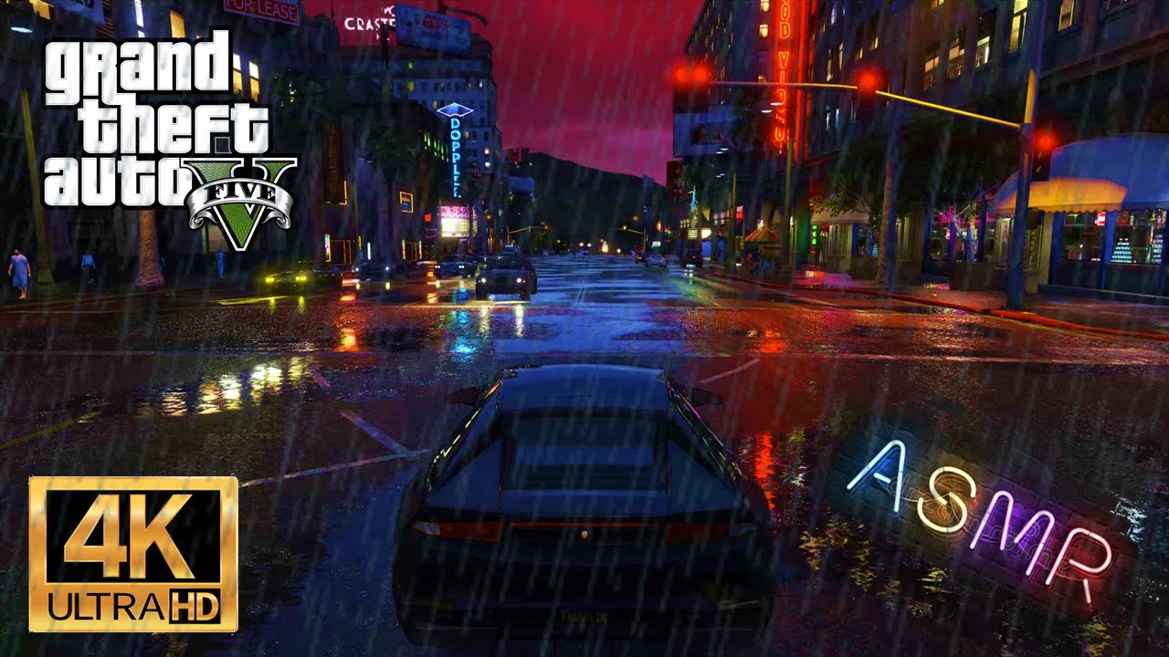 GTA V: Los Santos Rainy Night Driving **4K** ASMR sleep, relax, study, work