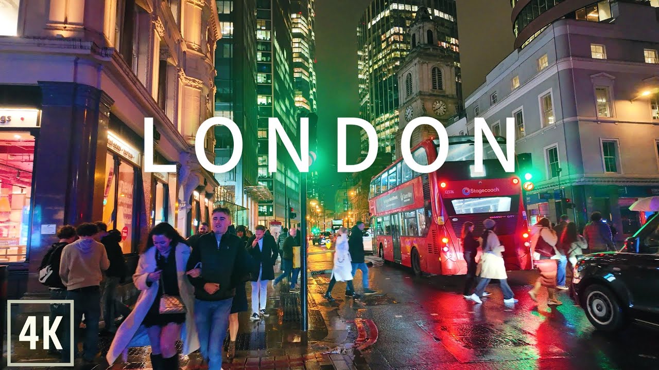 🇬🇧 London Night Walk | Liverpool Street to West End 4K