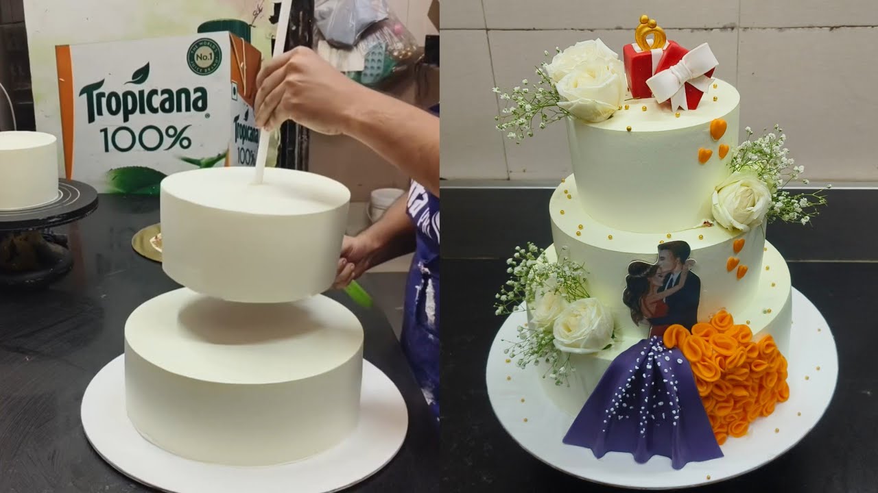 Anniversary cake design 💐| 3 Tier cake | Wedding Anniversary cake 🎂❤️🥰💐