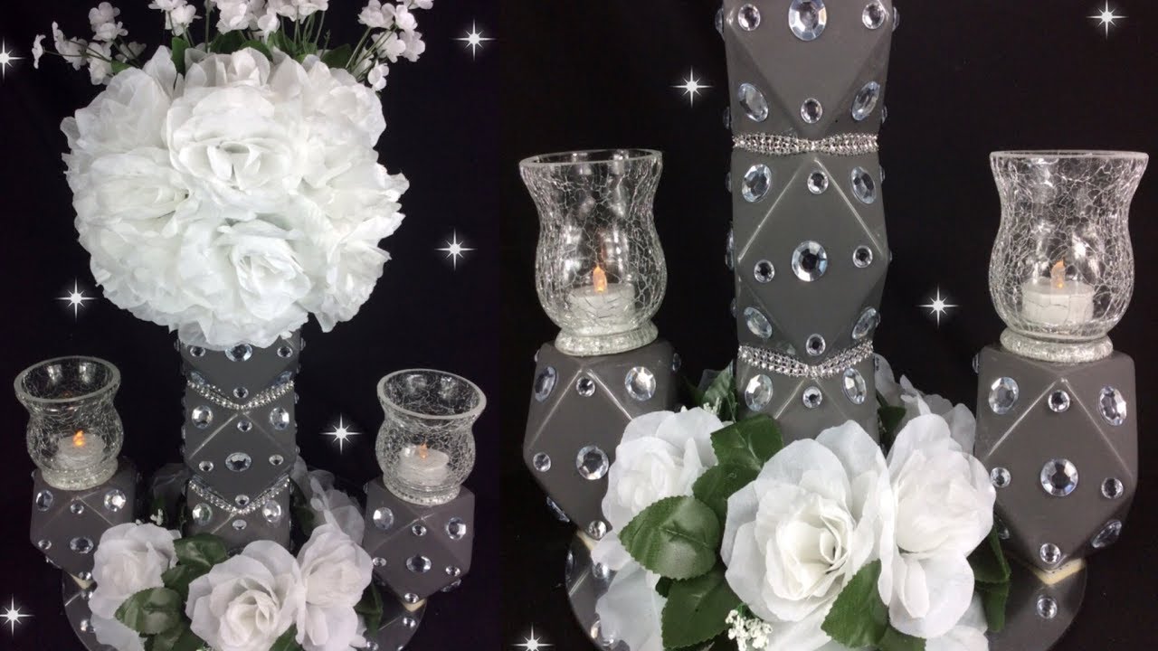 DIY  Gray and White Glamorous Wedding Centerpiece / Elegant Candle Holders / Dollar Tree Haul