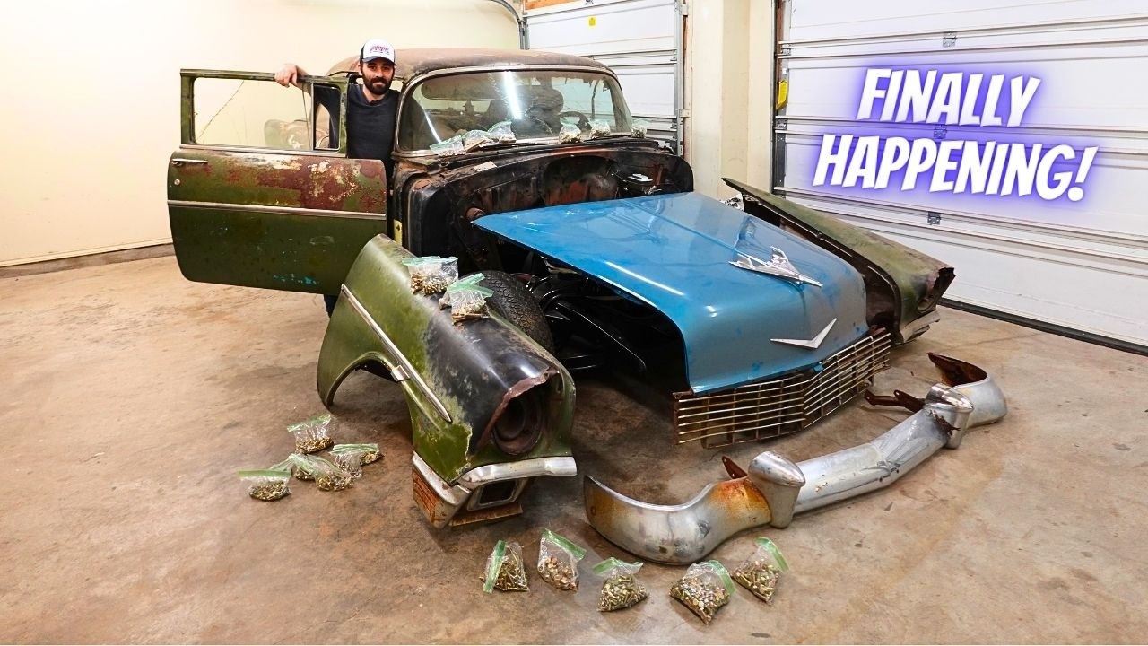 Подготовка к сборке передней части из листового металла... Chevrolet Tri Five 1956 года