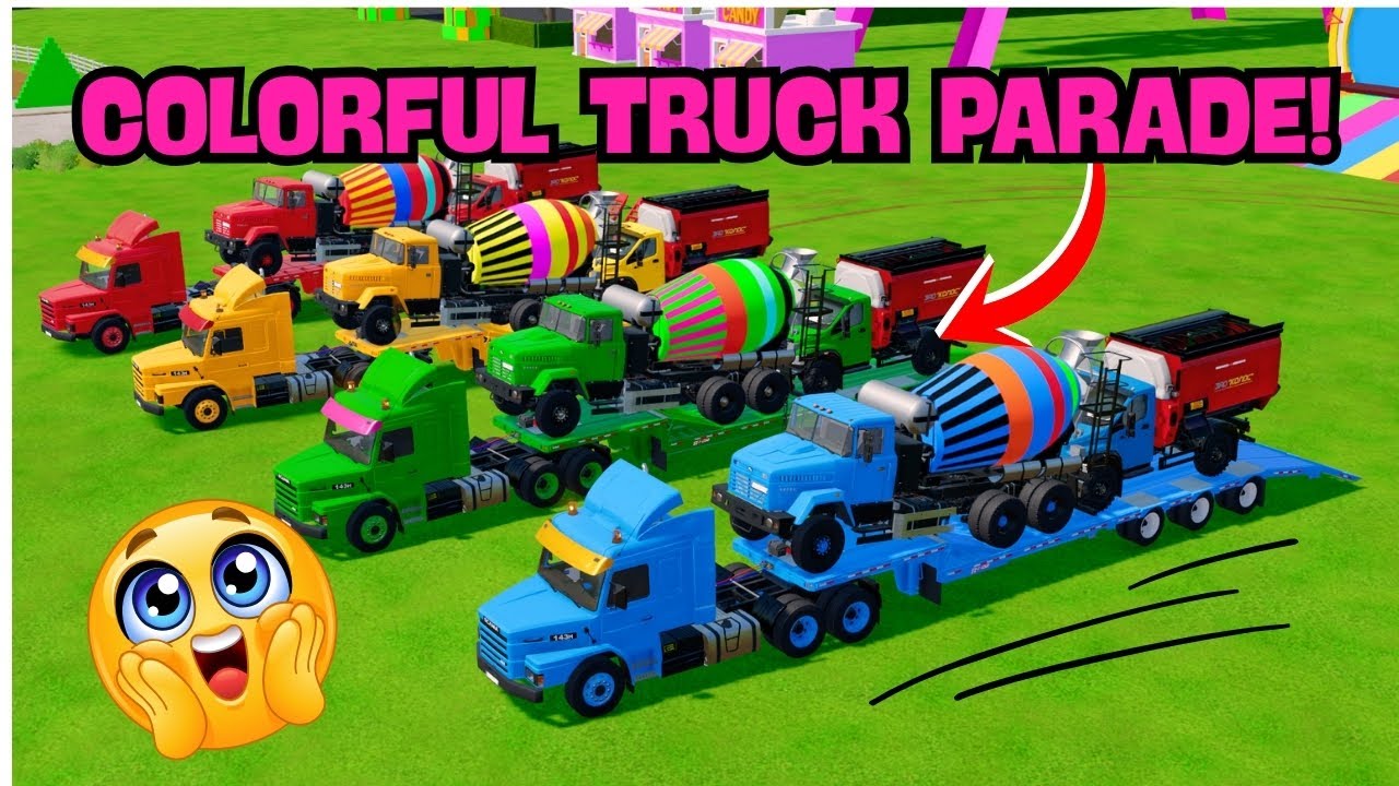 Garage with Colors   ALL MIXER TRUCK WITH FLATBED TRAILER TRUCK, KENWORTH, SCANIA|FS22