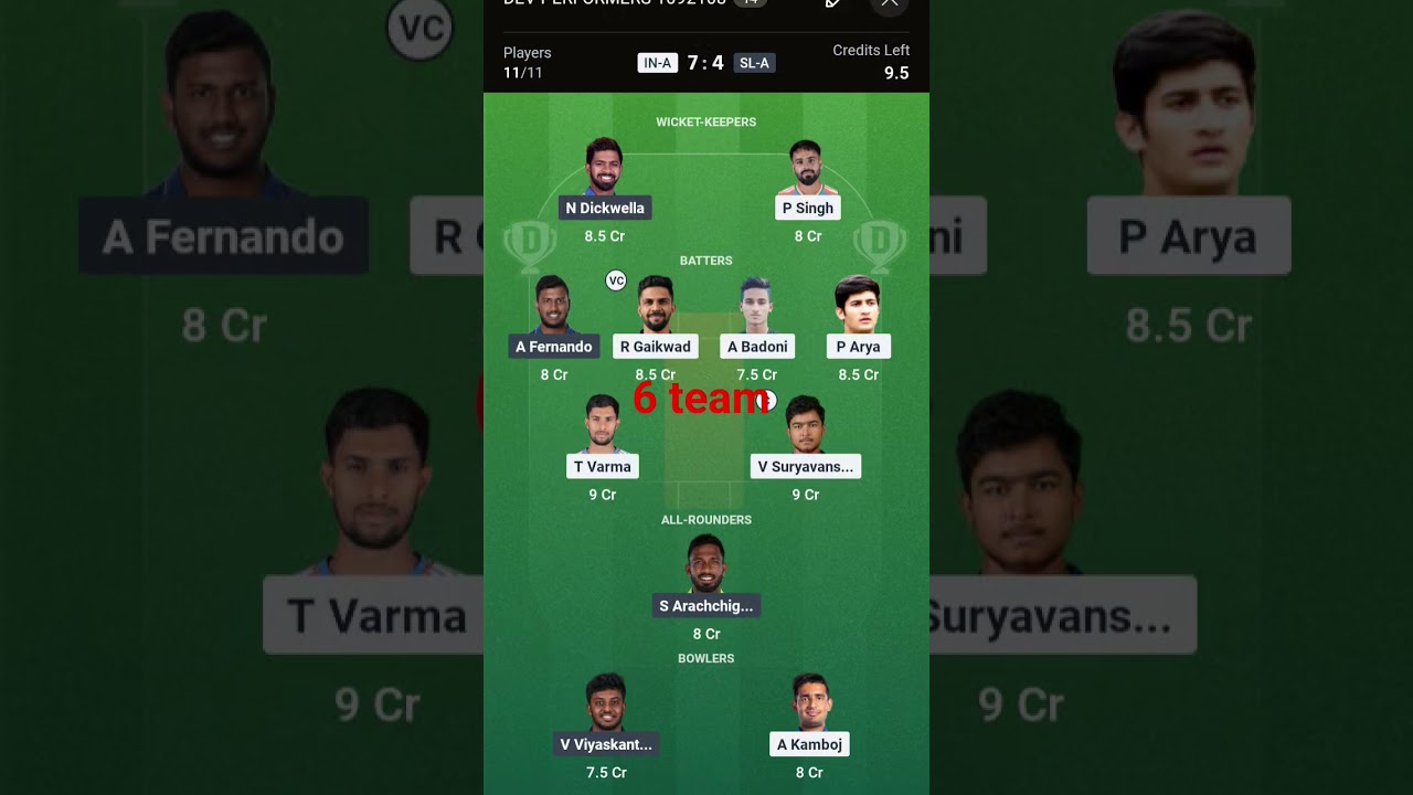 🔥 IND-A vs SL-A Dream11 Team Today | 100% GL Team | Captain Vice Captain Choice | Dream11 Prediction
