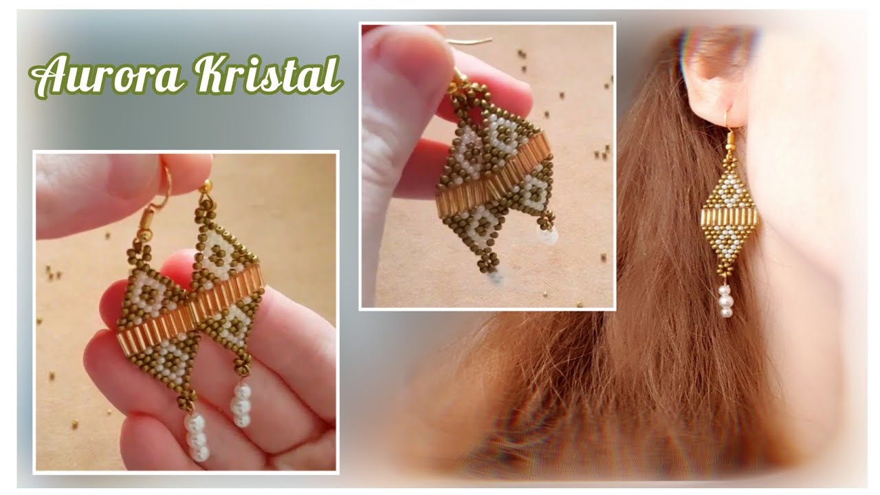 Baklava şeklinde, baklava desenli, incili ve boru boncuklu küpe yapımı, Takı tasarım, Jewelry design
