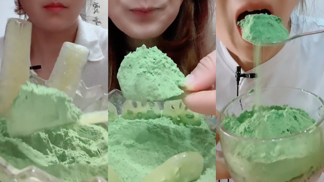 얼음ASMR HEAVY GREEN MATCHA POWDER ICE EATING SOUNDS 💚🍵 THIN ICE CRUNCH 녹차 | Матча | 抹茶 | ماتشا