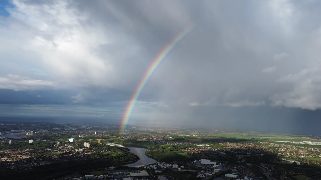 4K Stunning Drone Footage of Rainbow After Heavy Rain in Gateshead & Newcastle | Breathtaking Views!
