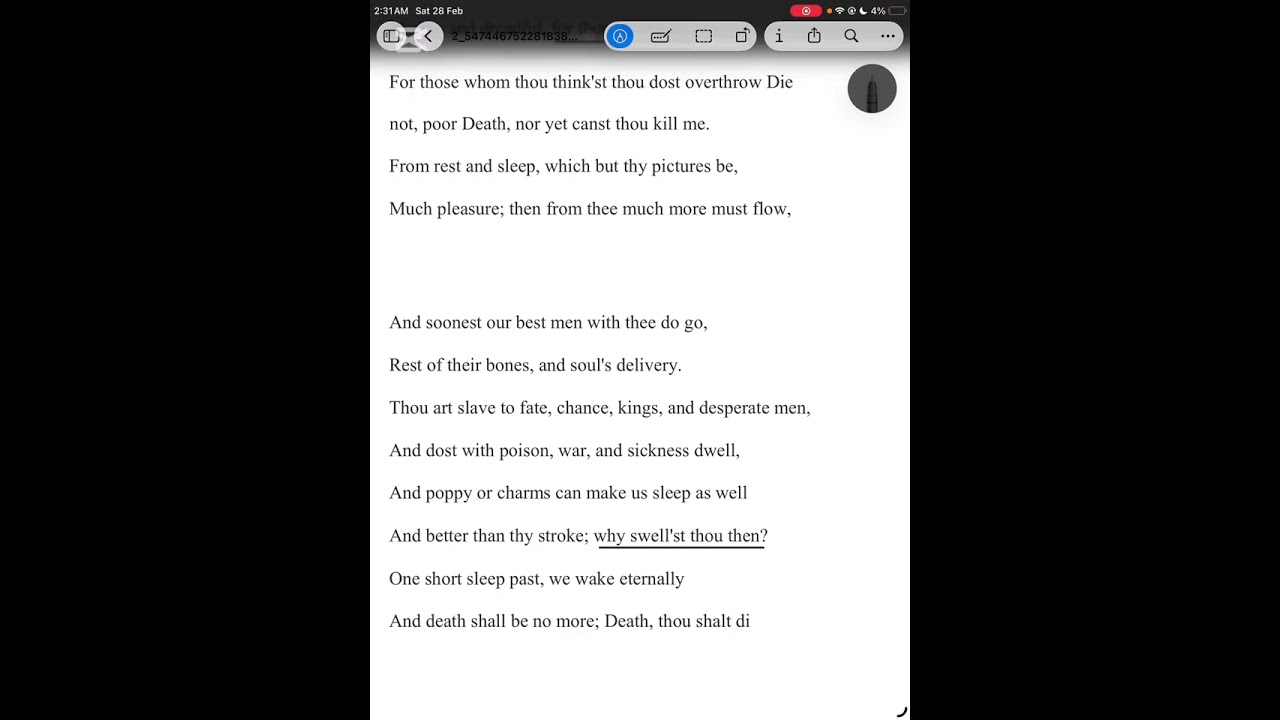 2nd year. Poetry, John Donne: Death, be not proud. 