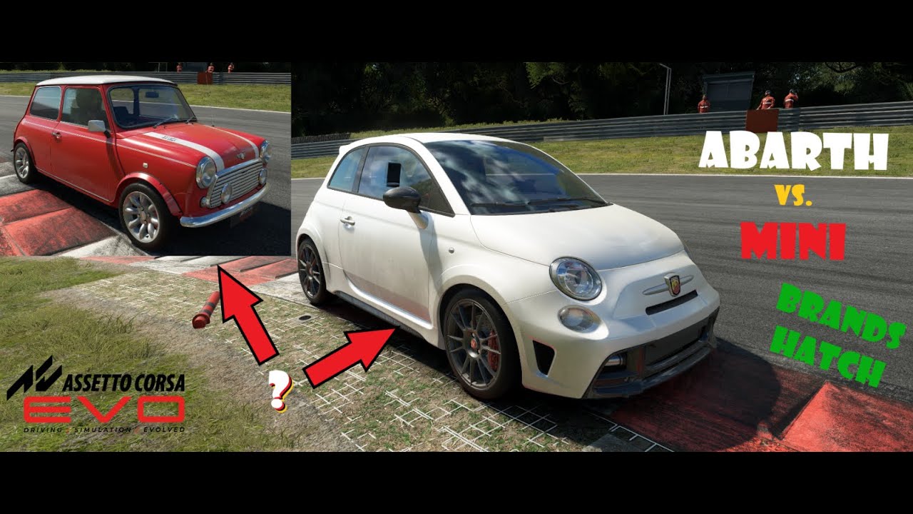 AC Evo | FIAT 500 Abarth vs MINI @ Brands Hatch | dual-cam hotlaps + setups