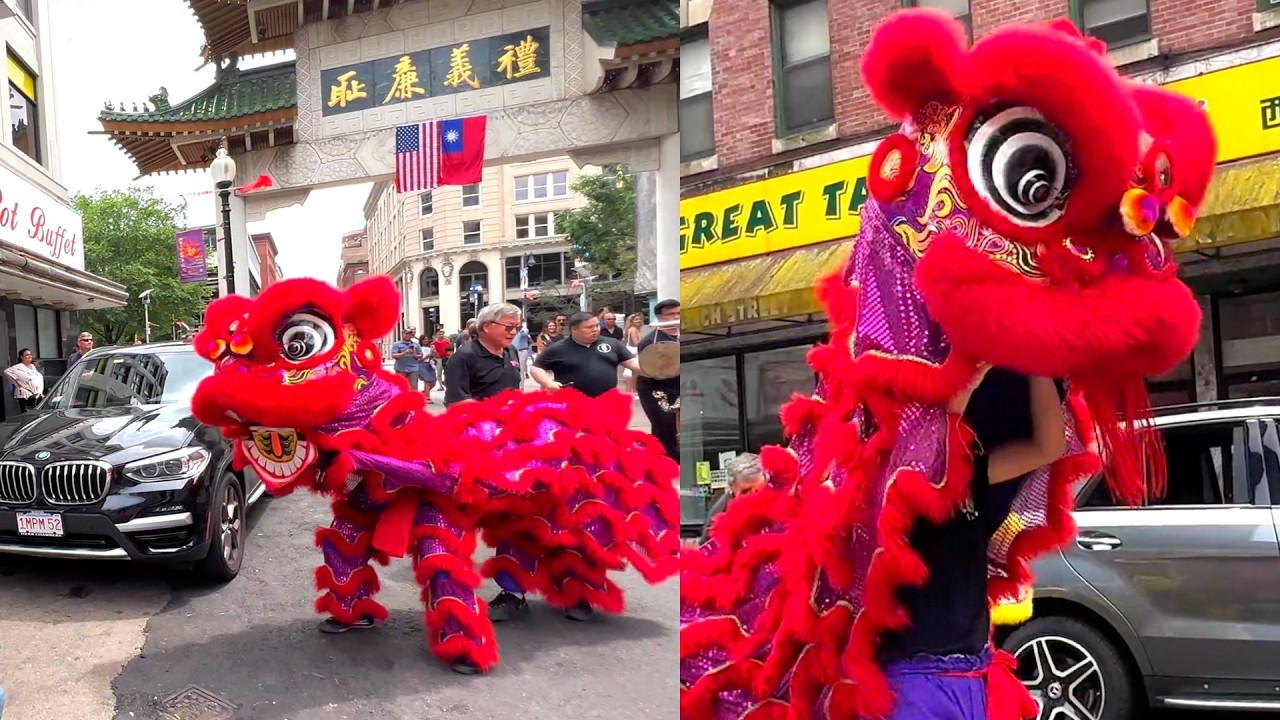 Lion Dance Parade in Boston Chinatown | Southern Chinese Style Lions and Drumming