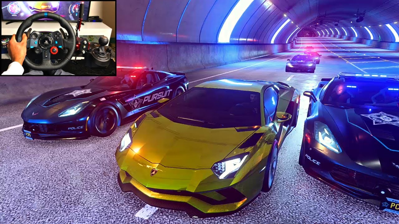 NFS HEAT Police Chase Gold LAMBORGHINI AVENTADOR S - LOGITECH G29 gameplay