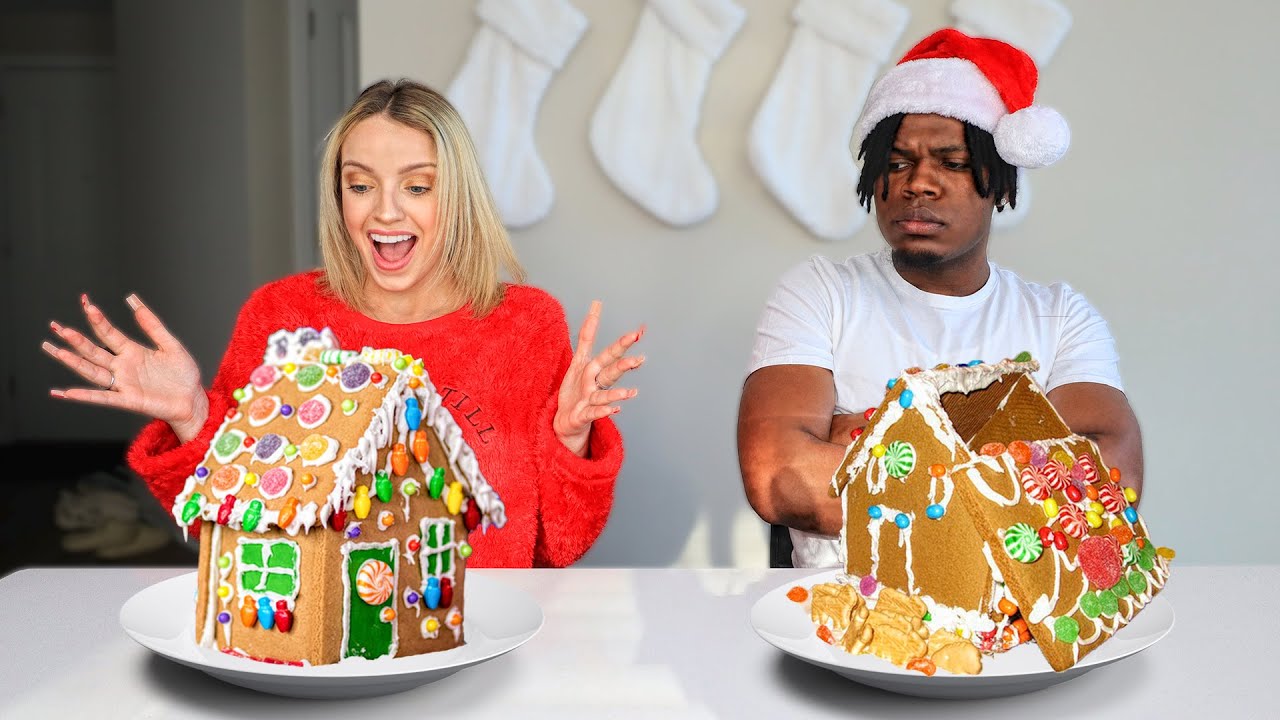 BOYFRIEND vs GIRLFRIEND GINGERBREAD HOUSE CHALLENGE! | VLOGMAS DAY 6
