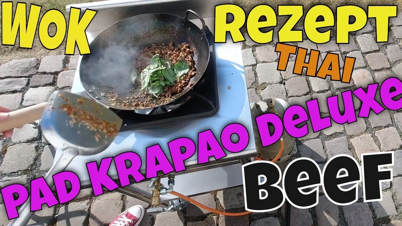Pad Krapao Rezept aus Thailand Deluxe Variante mit Beef Rindfleisch Wok Thaifood auf Roaring Dragon