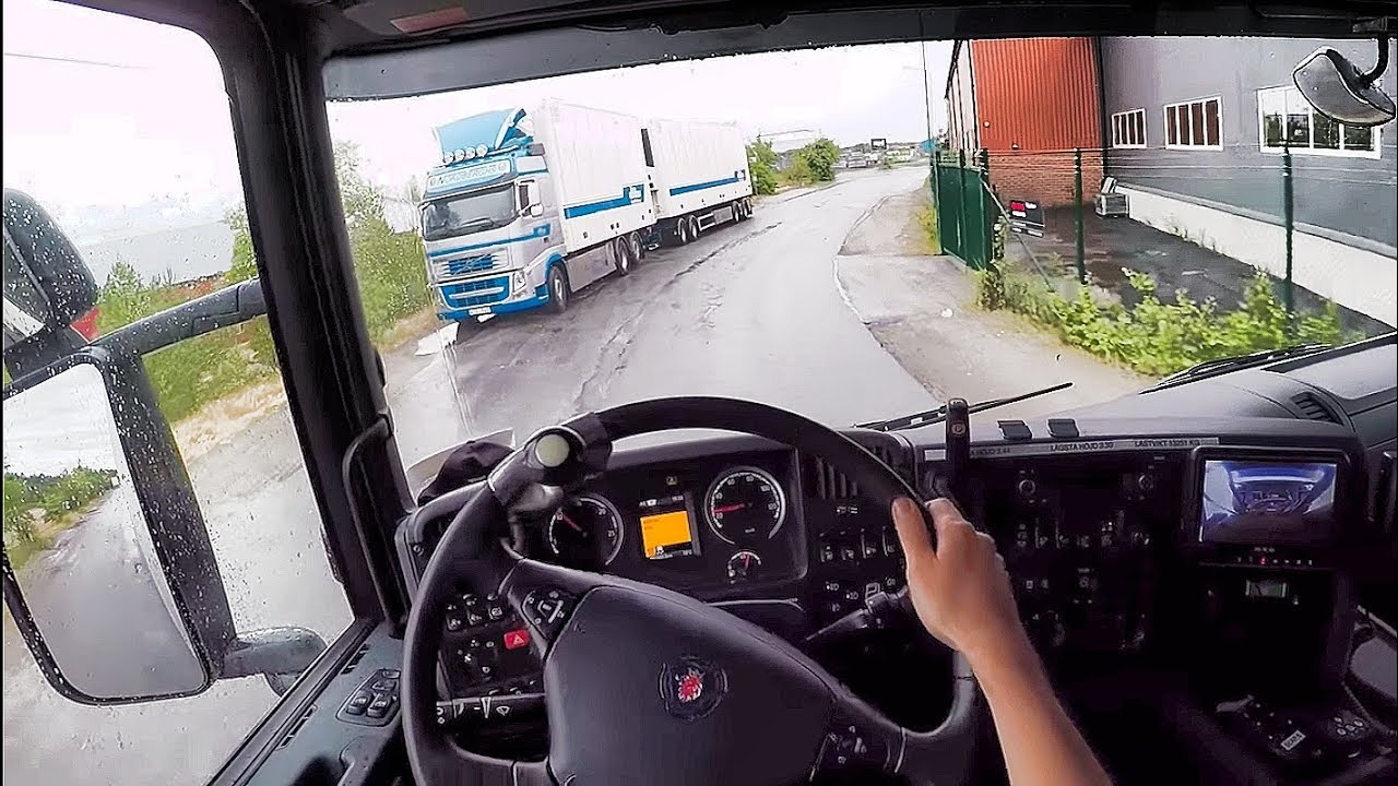 Awesome & Relaxing, rainy, Scania G450 + Trailer driving (POV, headmount)
