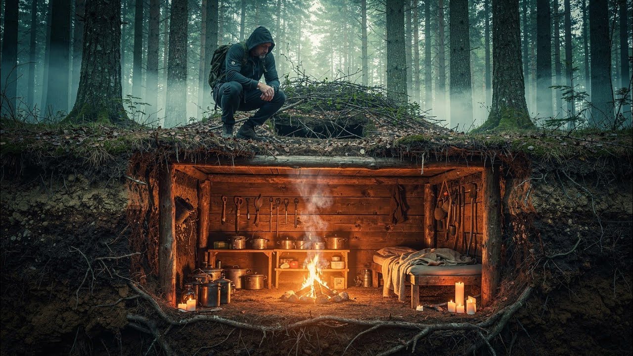 Living 100 Feet Underground in a Tree – Secret Doomsday Fortress (Silent ASMR Build)