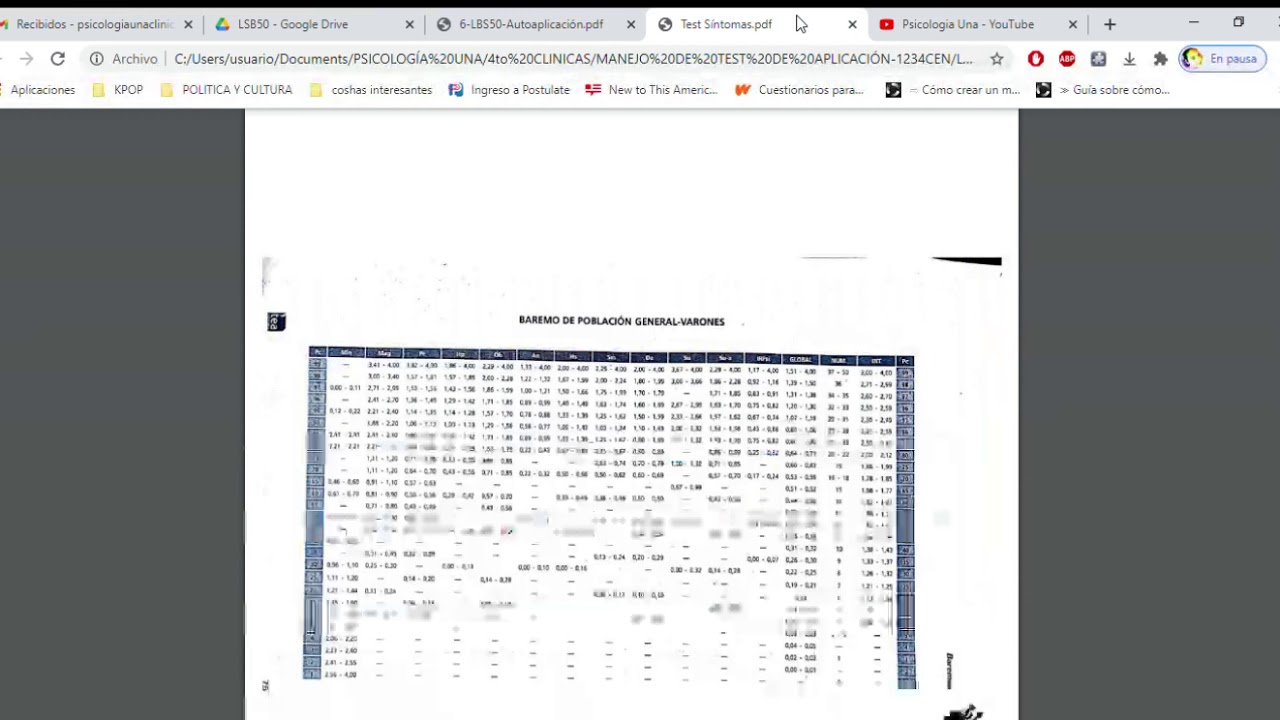 CORRECCIÓN DE TEST- LSB 50(TEST DE SÍNTOMAS) *FAVOR LEER DESCRIPCIÓN*