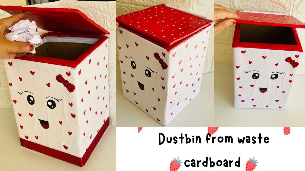 DIY ✨| cute trash bin from waste cardboard box🌸|cardboard waste bin ideas 💡| best out of waste craft