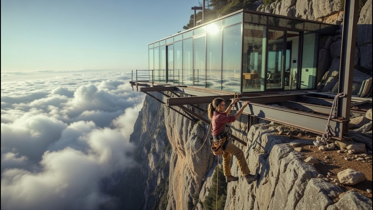 Constructing a Hidden Glass Sky House Above the Clouds Using Only Pack-Carried Tools