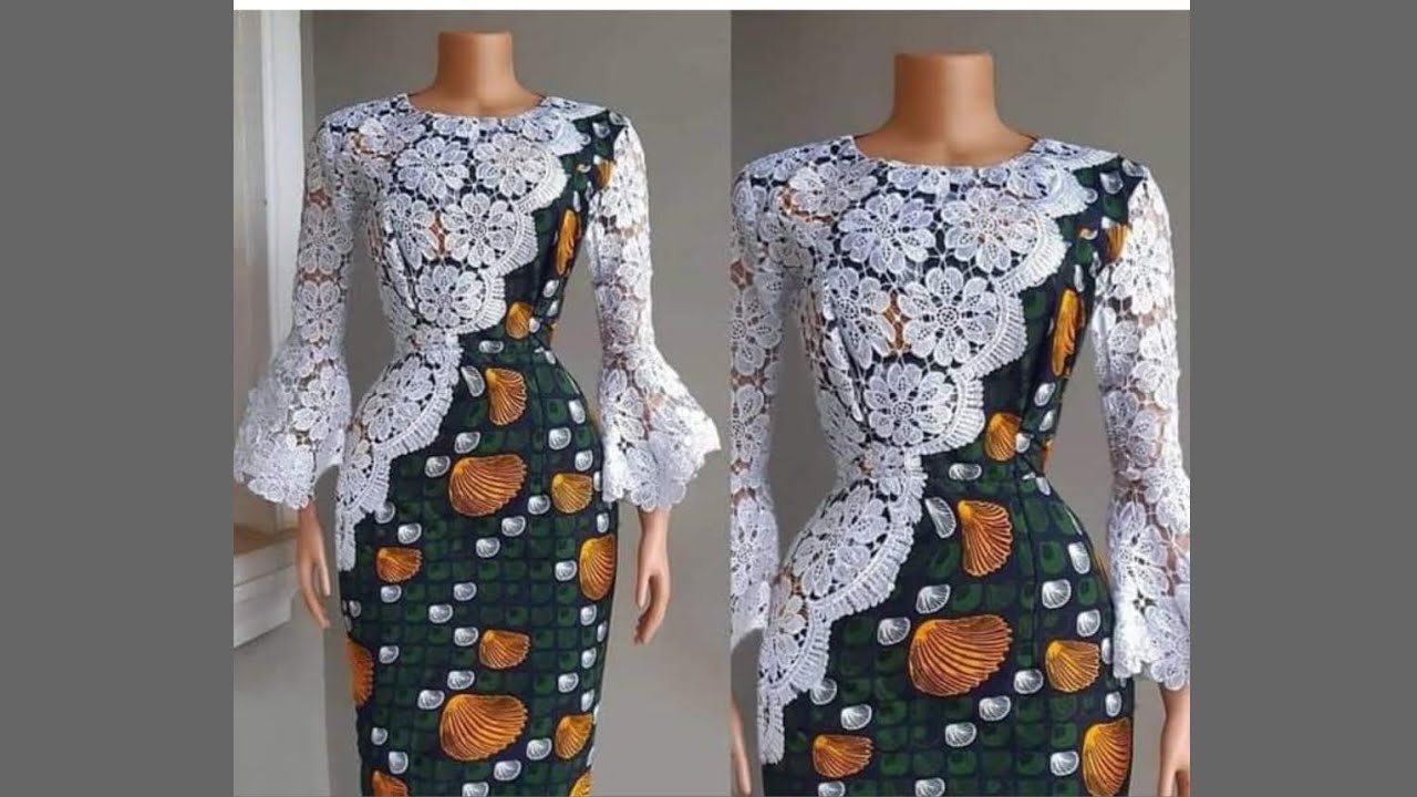 How to cut and sew a combination of Lace and Ankara Gown/ Easy to make Lace and Ankara sewing