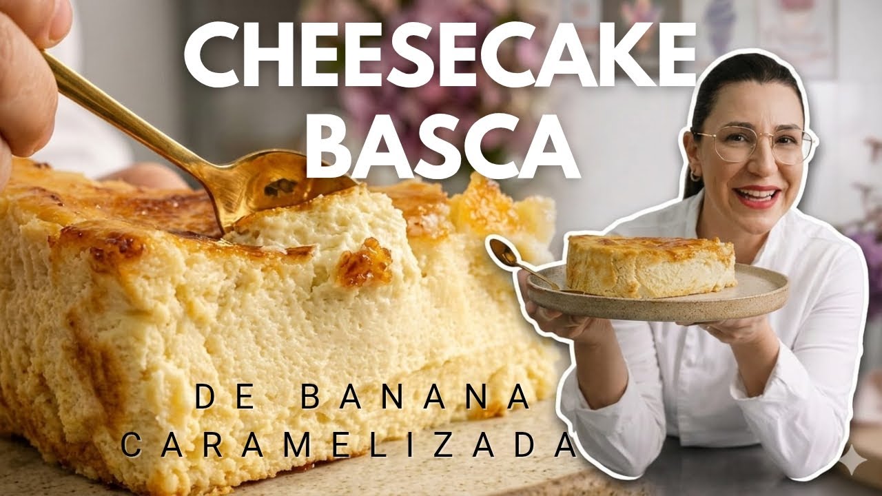 A MAIS CREMOSA DE TODAS!  Cheesecake Basca com BANANA CARAMELIZADA | 🍌 