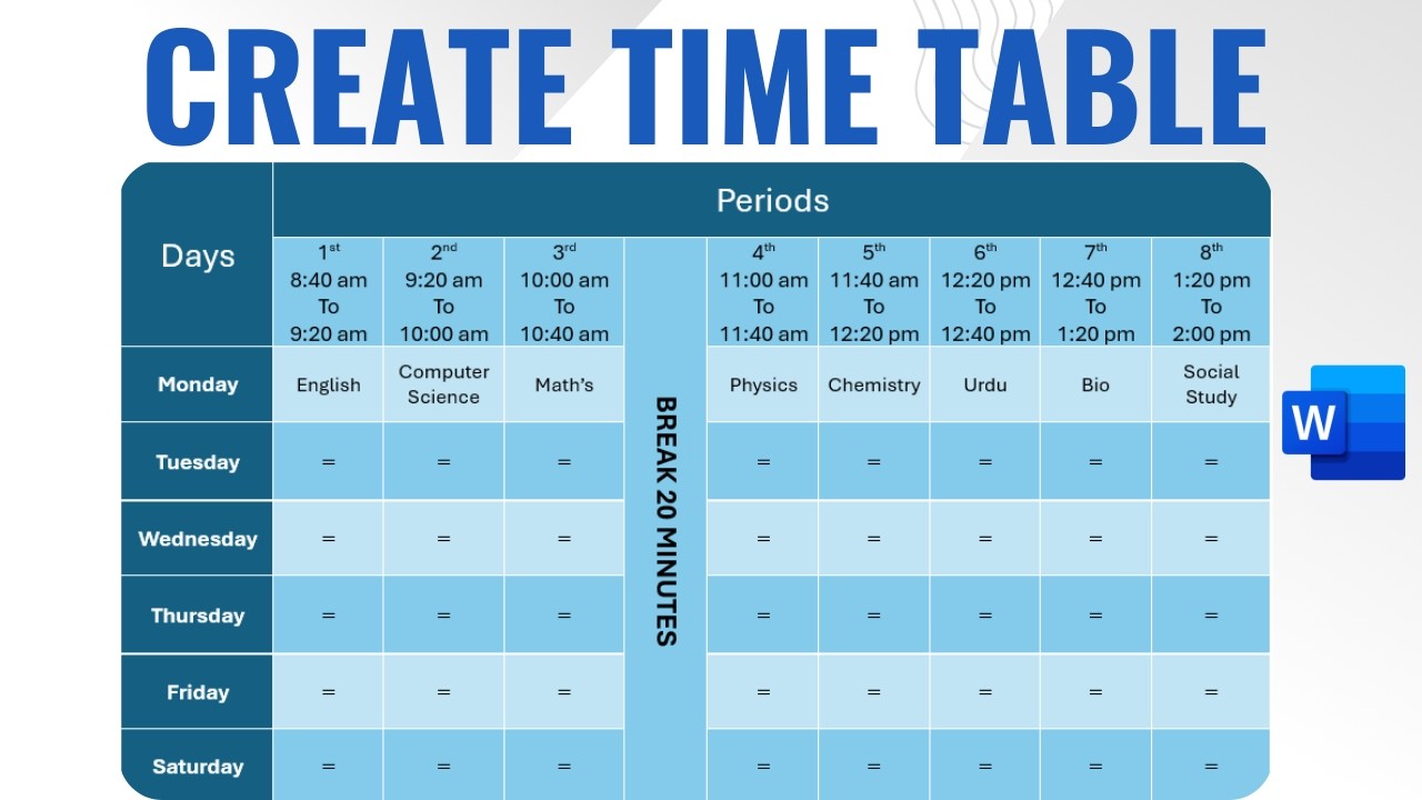 How to create time table in Microsoft word 2019 || How to make Time Table for school in Ms Word