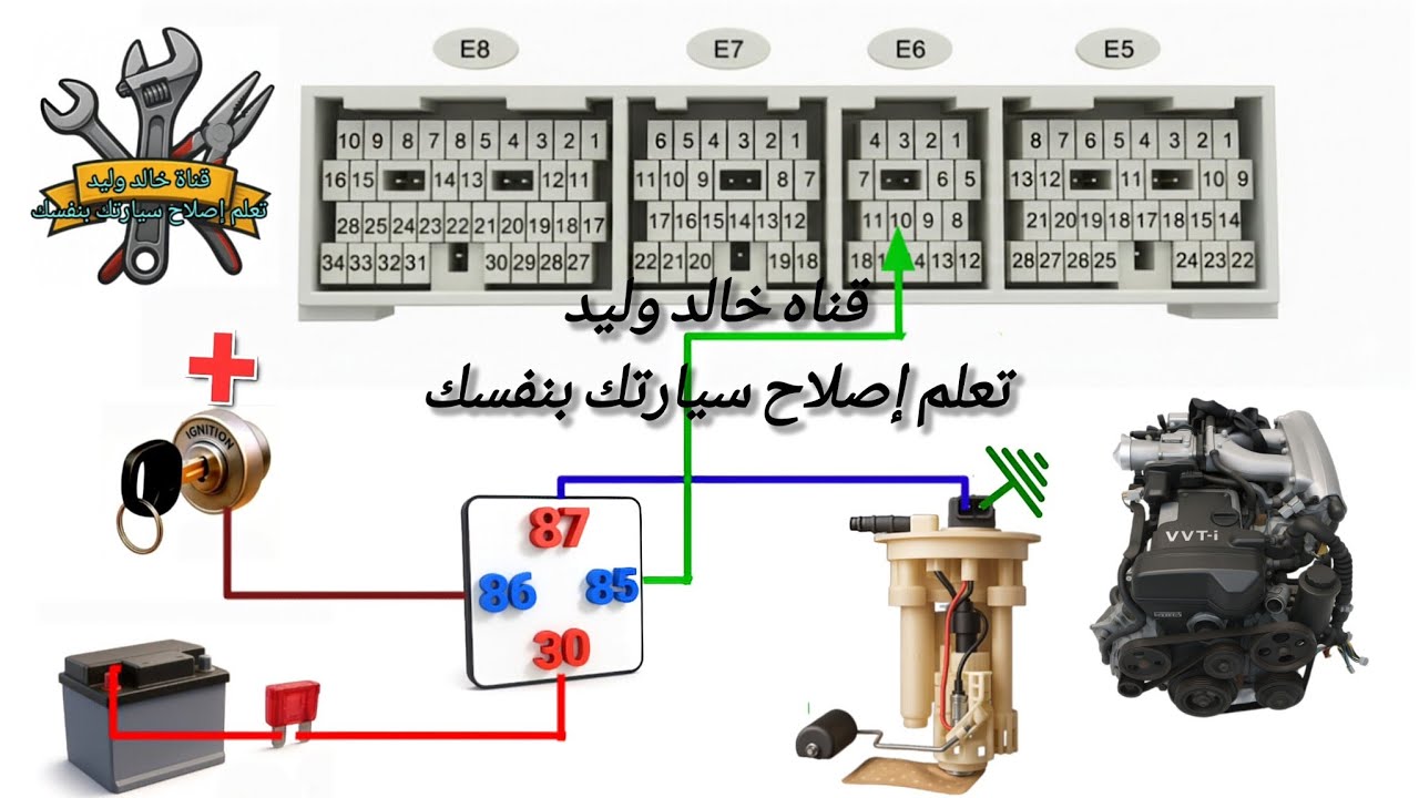 أشرح خطوة بخطوة طريقة توصيل أسلاك طرمبة البنزين مع كمبيوتر السيارة في مكينة VVT الخاصة سيارات تويوتا