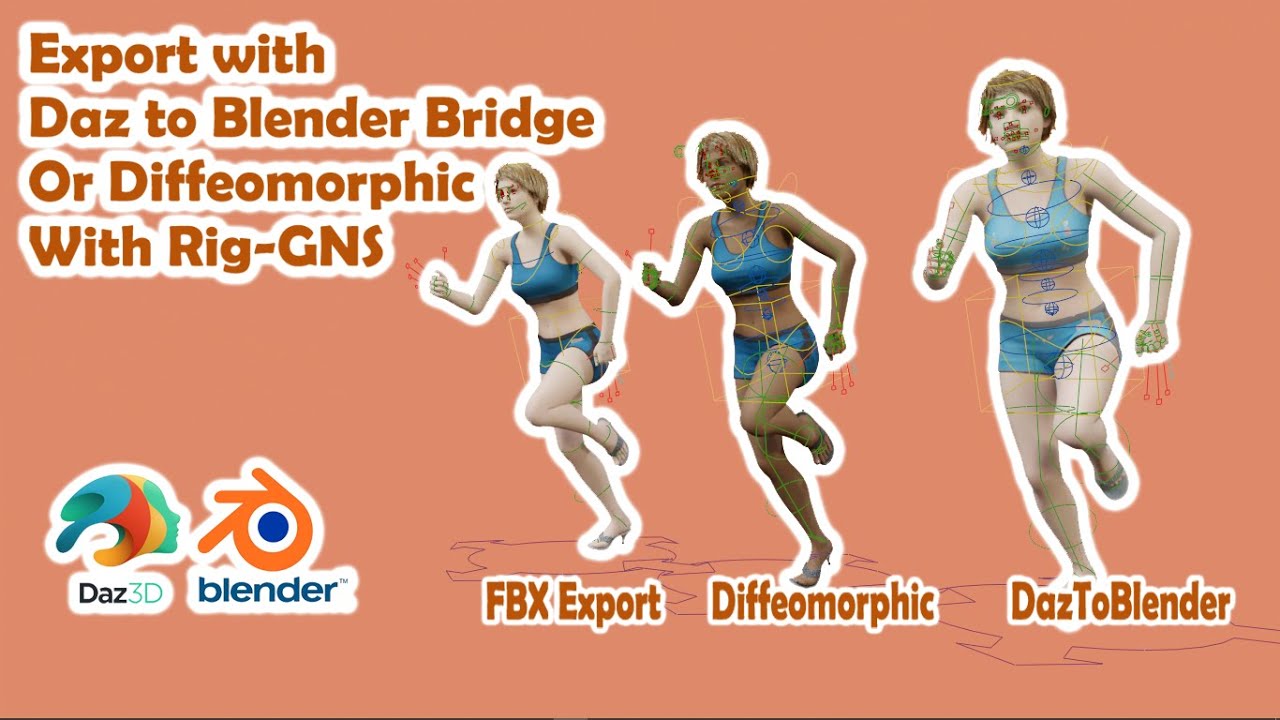 Rig and Animate Genesis Figures Exported with Daz to Blender Bridge or Diffeomorphic with Rig GNS