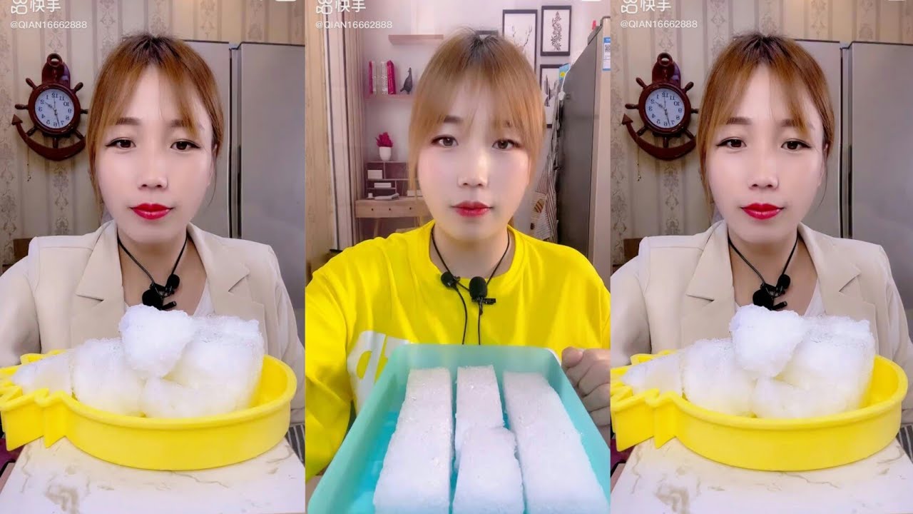 ASMR BIG BITES WHITE ICE BY QIANI #asmr #asmreating #ice #iceeating #kwai #crunchyasmr #whiteice