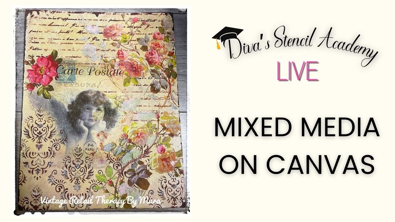 Diva's Stencil Academy - Ep.25 Mixed media on Canvas, stencil layering