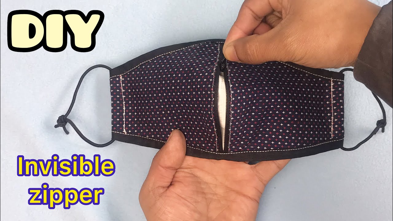 「隱形拉鍊口罩」DIY 3D Invisible zipper Mask Making 型紙なしで簡単 立体見えないジッパーマスクの作り方  立體布口罩   可放濾材 手作製作教學