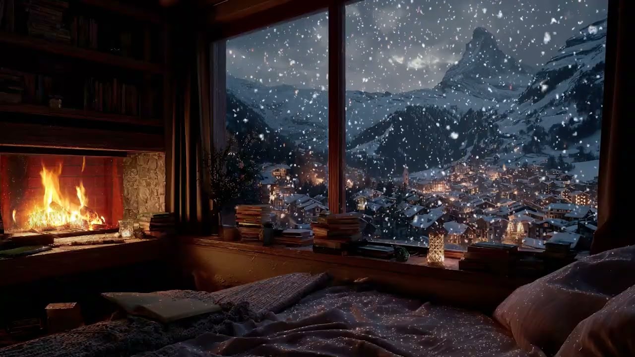 Cozy Winter Ambience Sounds | Gentle Snowfall and Fireplace for Deep Sleep