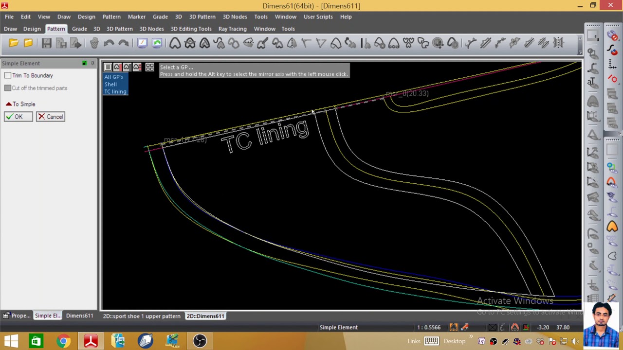 sport shoe lining Pattern Design  and grading.