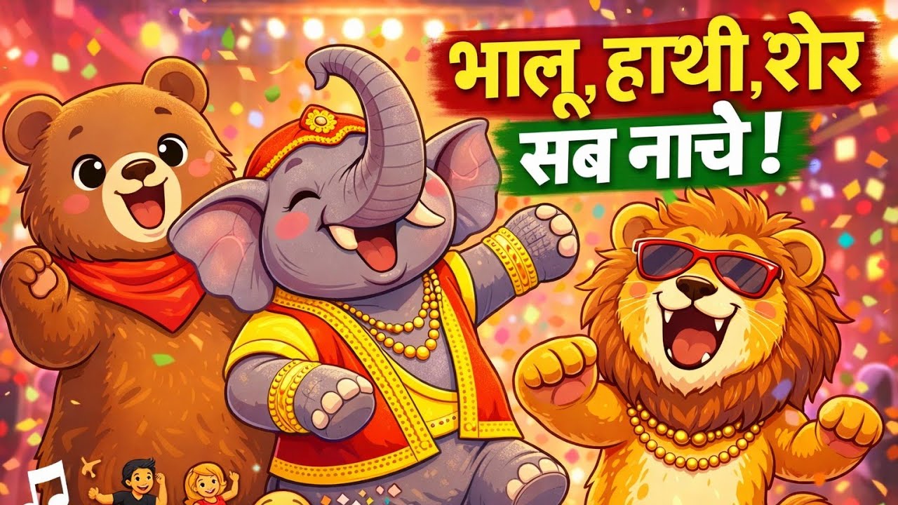 भालू,हाथी,शेर सब नाचे l Hindi song for kids by moostoon