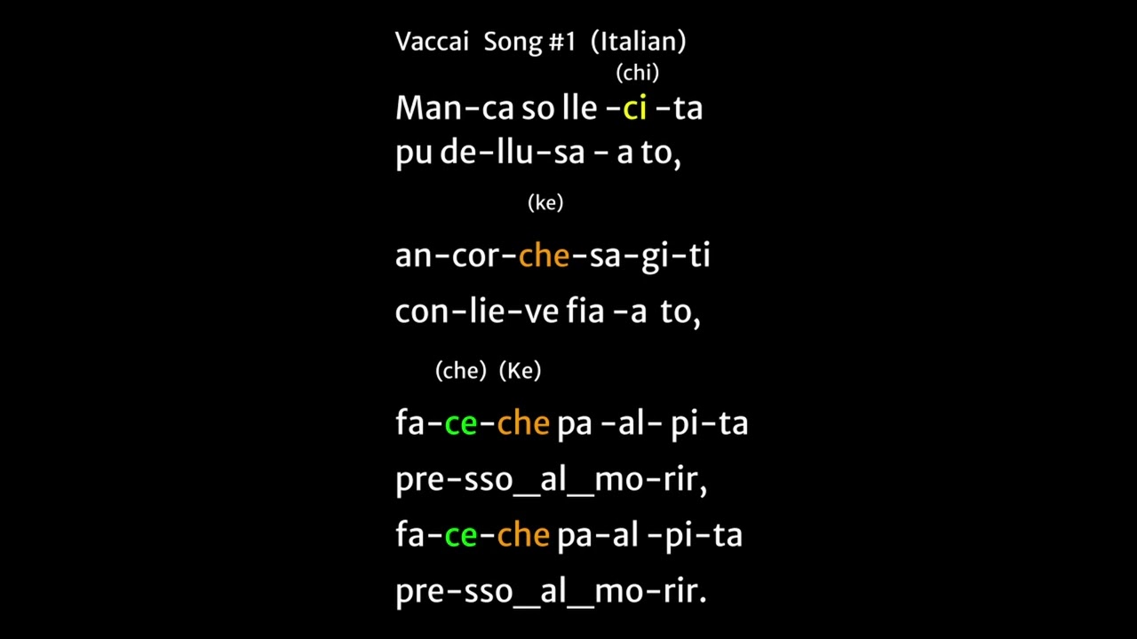 Vaccai Lesson 1 / song 1 / Manca sollecita with easy to follow lyrics