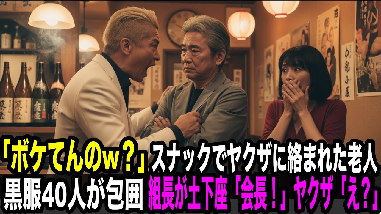 スナックでヤクザに絡まれた老人「ボケてんのw？」→直後、黒塗りの車が店を包囲し組長土下座「会長、お怪我は？」ヤクザ「え？」【スカッとする話】