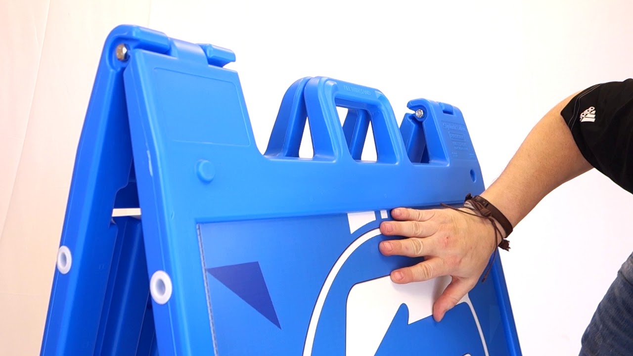 Lift and Drop Coroplast A-frame sandwich board style sign frame (instructional video).