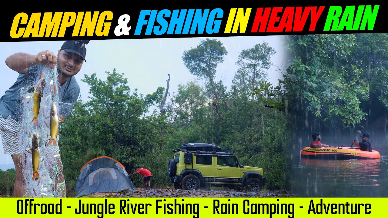 Camping & Fishing in Heavy Rain & Thunderstorm, Fishing From Jungle River