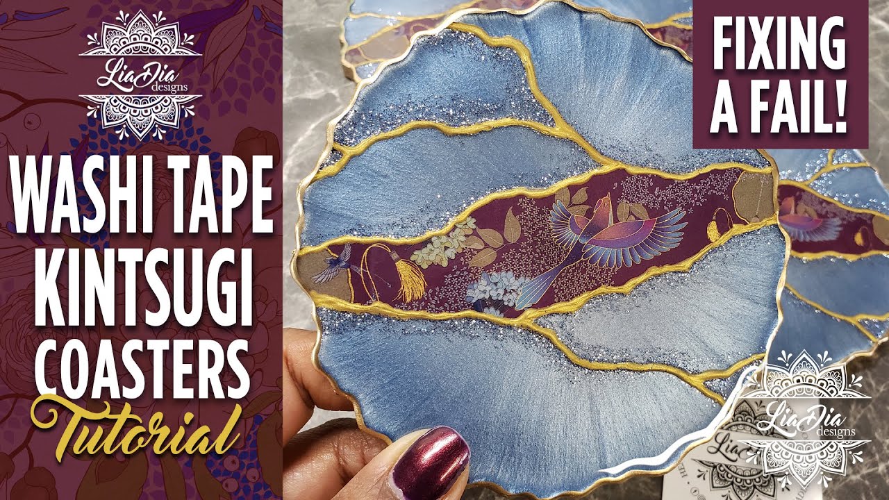 FIXING a FAIL! Easy & Beautiful Washi Tape Kintsugi Coasters- Epoxy Resin Tutorial by LiaDia Designs