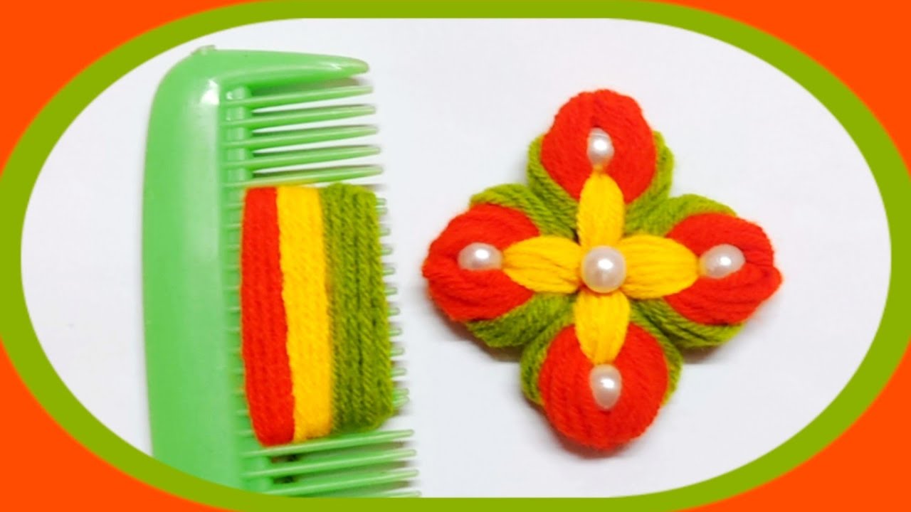 It'sso Cute 🌸  Super Easy Woolen Flower Making Trick with Hair Comb - DIY Amazing Woolen Flowers