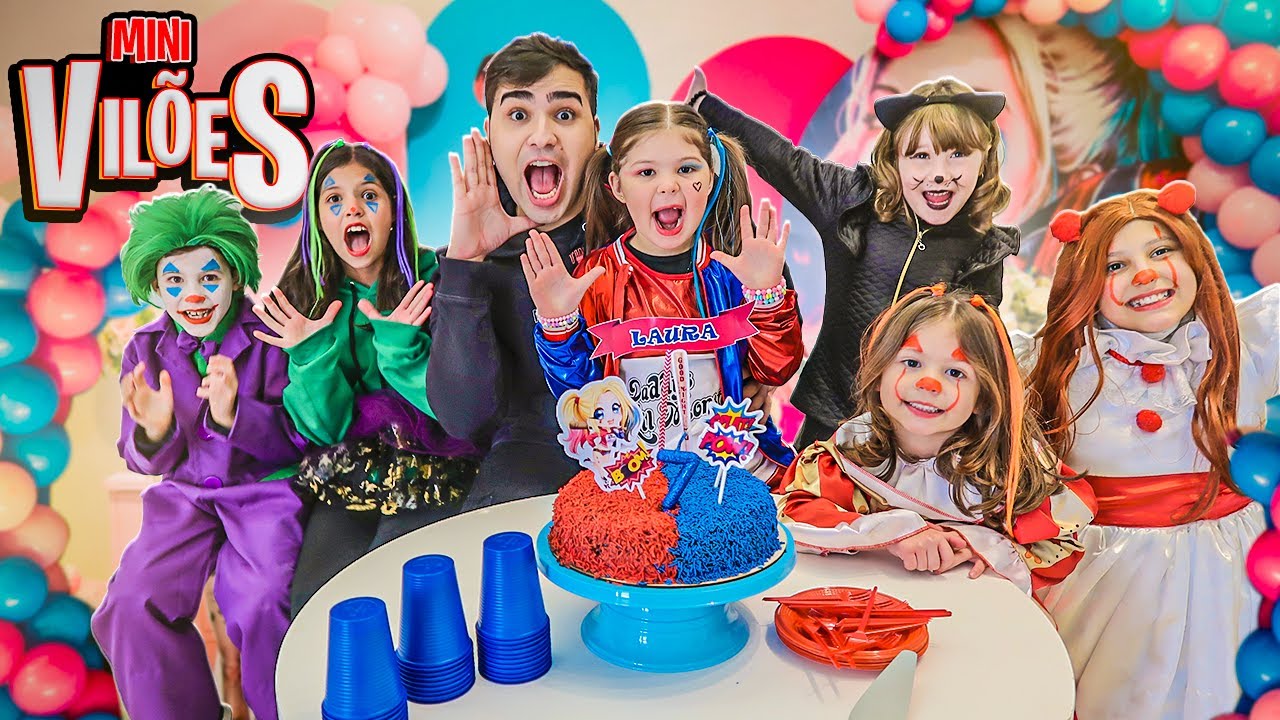 FIZEMOS UMA FESTA SURPRESA DE ANIVERSÁRIO PARA A FILHA DA ARLEQUINA COM A AJUDA DOS MINI VILÕES !!!