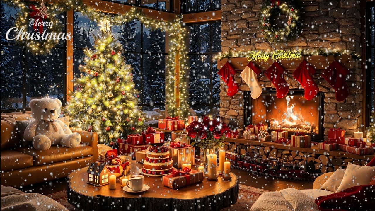 PEACEFUL CHRISTMAS PIANO 🎄 Relaxing Christmas Music ✨Crackling Fire for Sleep and Calm